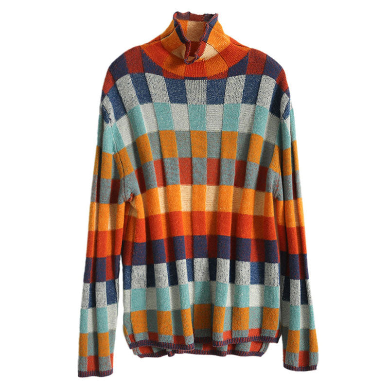 Colorful Checkered Knitted Sweater