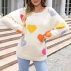 Knitted Sweater with Heart Pattern