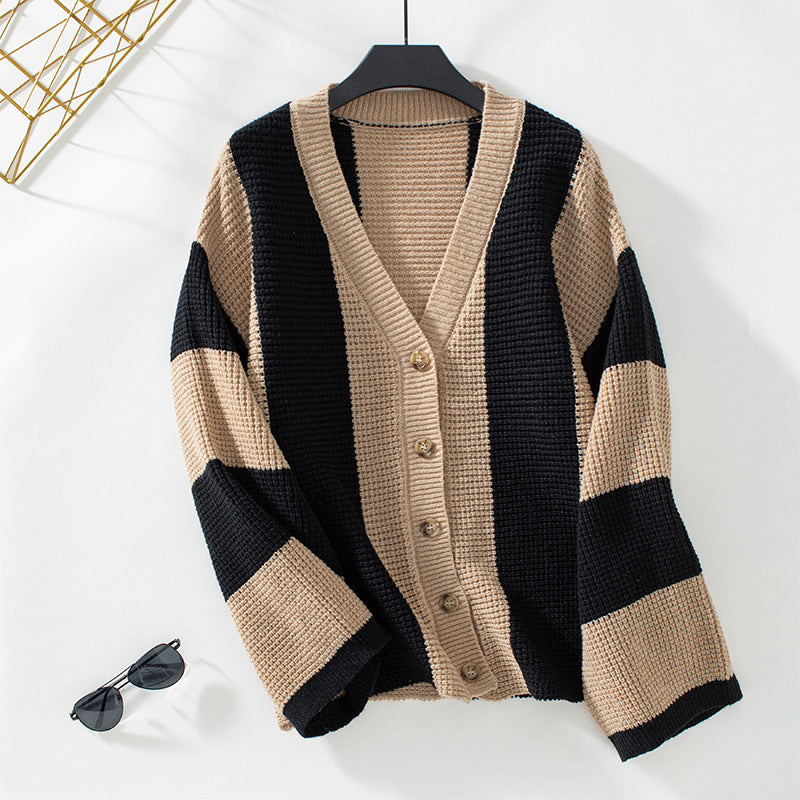 Casual Striped Knit Cardigan