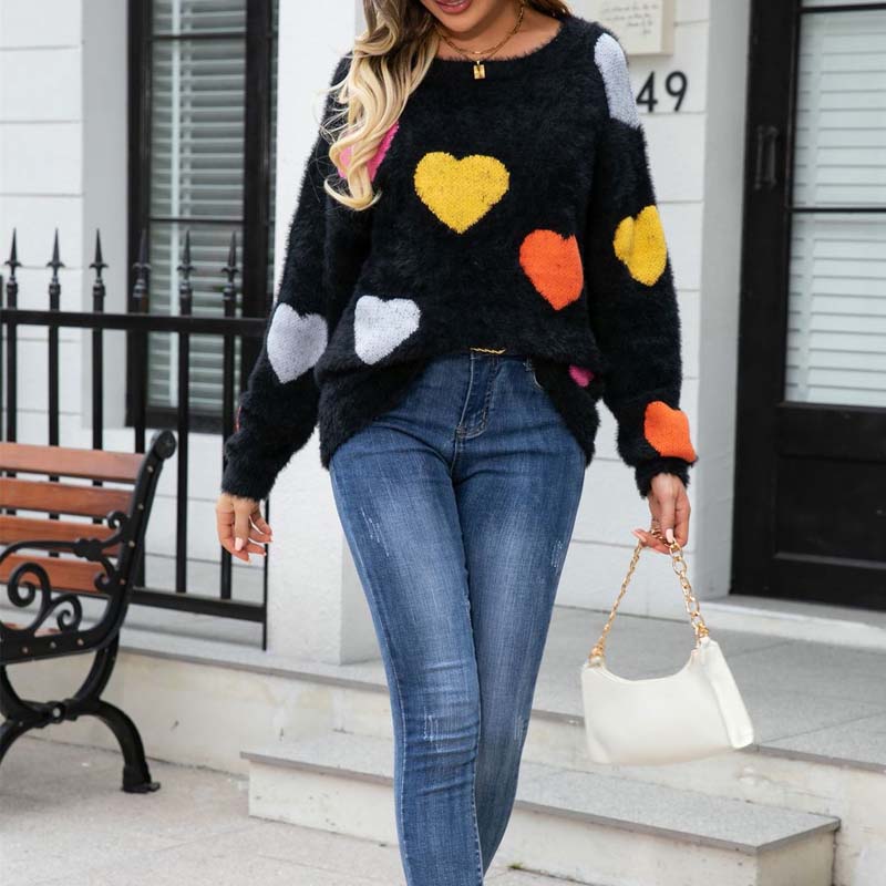 Knitted Sweater with Heart Pattern