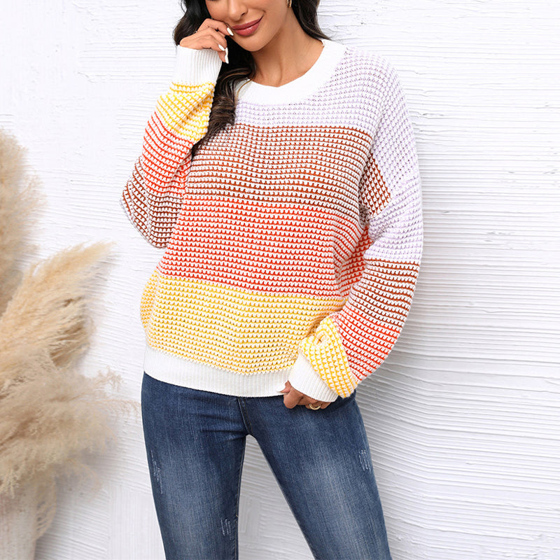 Knitted Sweater with Color Blocks