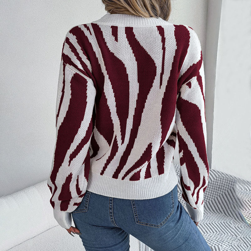 Knitted Sweater with Color Blocks