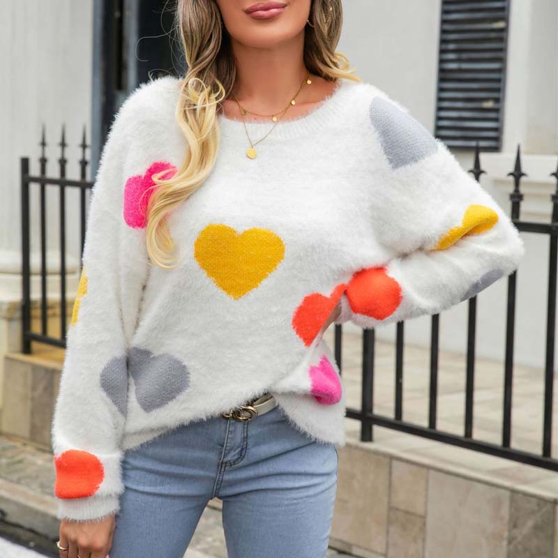 Knitted Sweater with Heart Pattern