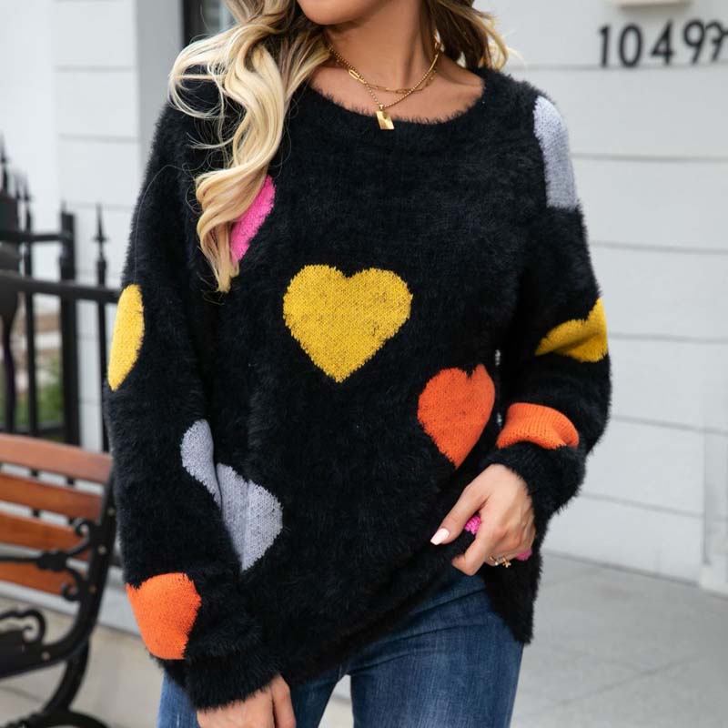 Knitted Sweater with Heart Pattern