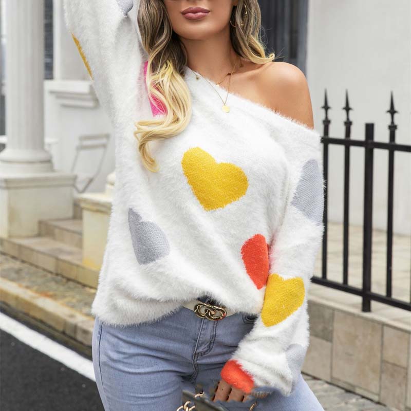Knitted Sweater with Heart Pattern
