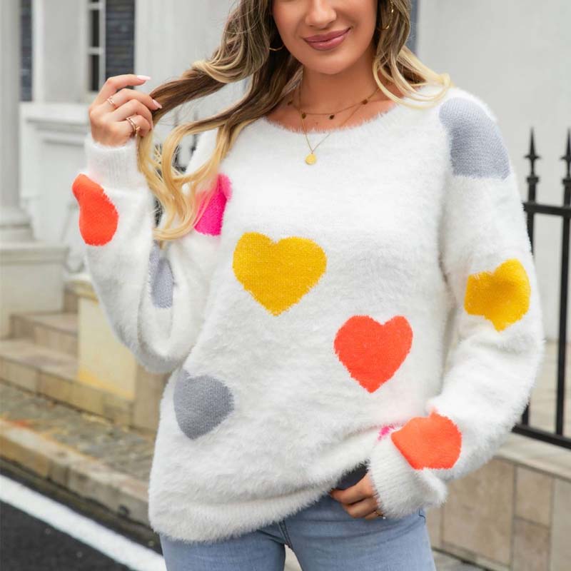 Knitted Sweater with Heart Pattern
