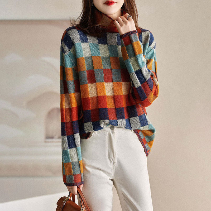 Colorful Checkered Knitted Sweater