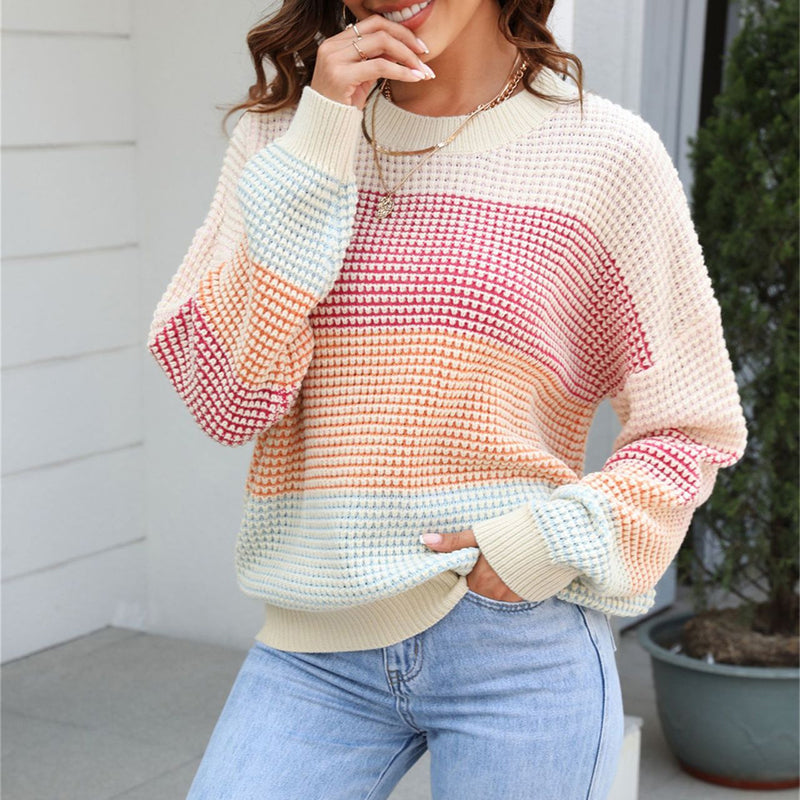 Knitted Sweater with Color Blocks