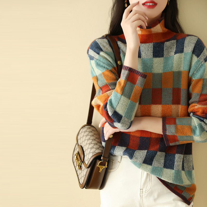 Colorful Checkered Knitted Sweater