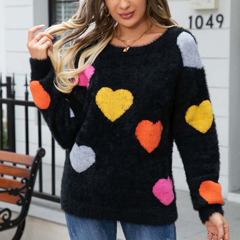 Knitted Sweater with Heart Pattern