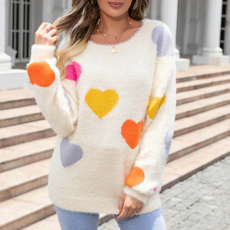 Knitted Sweater with Heart Pattern