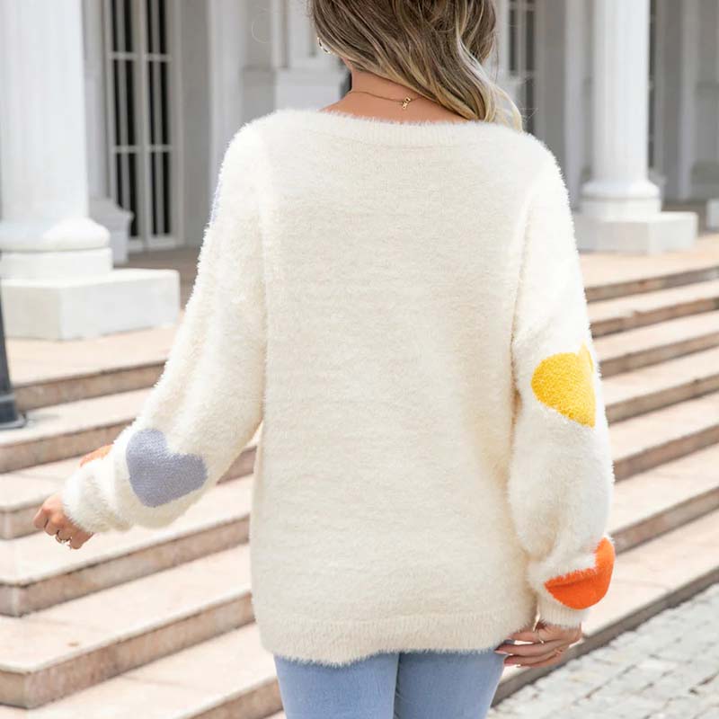 Knitted Sweater with Heart Pattern