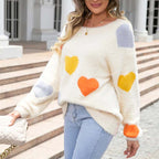 Knitted Sweater with Heart Pattern