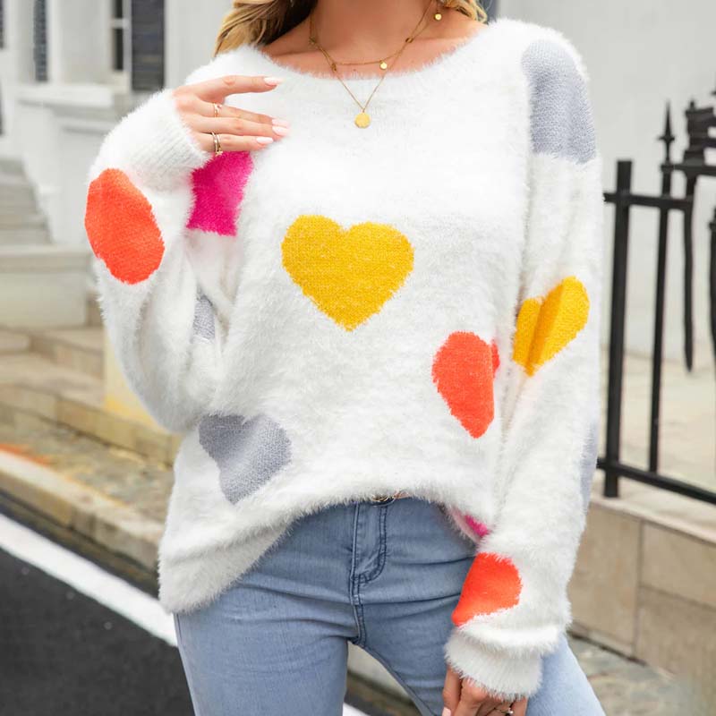 Knitted Sweater with Heart Pattern