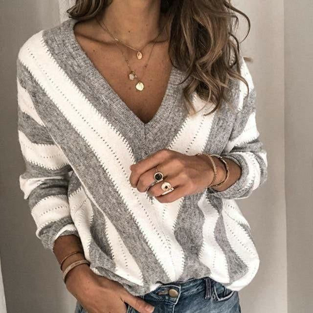 Striped V-Neck Sweater