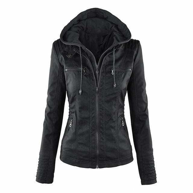 Casual Leather Jacket with Hood