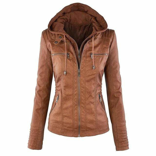 Casual Leather Jacket with Hood