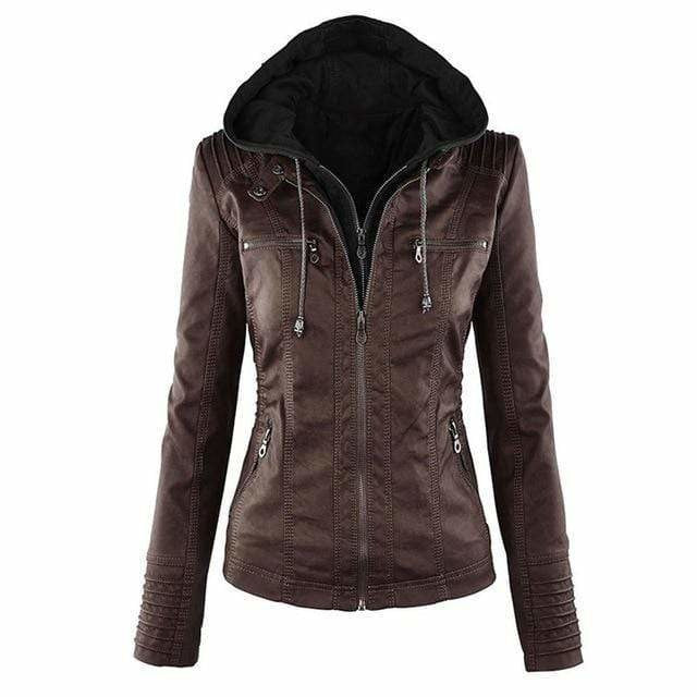 Casual Leather Jacket with Hood