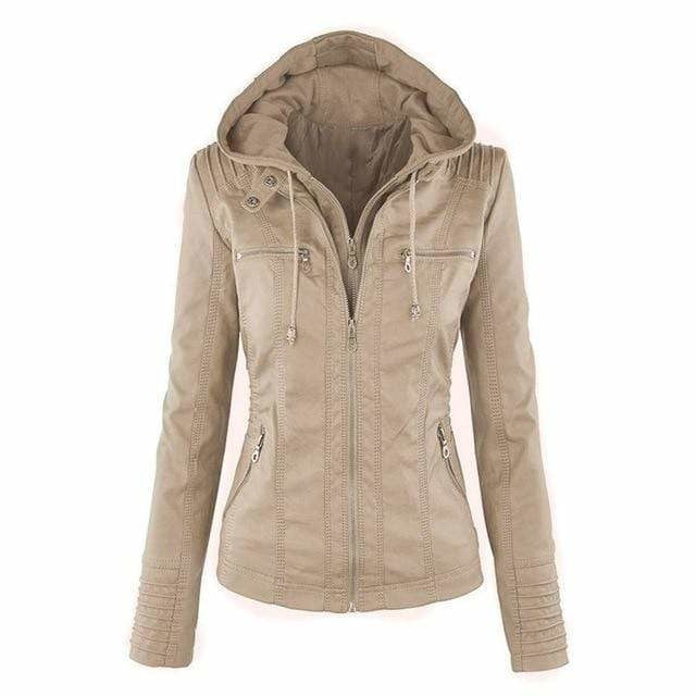 Casual Leather Jacket with Hood