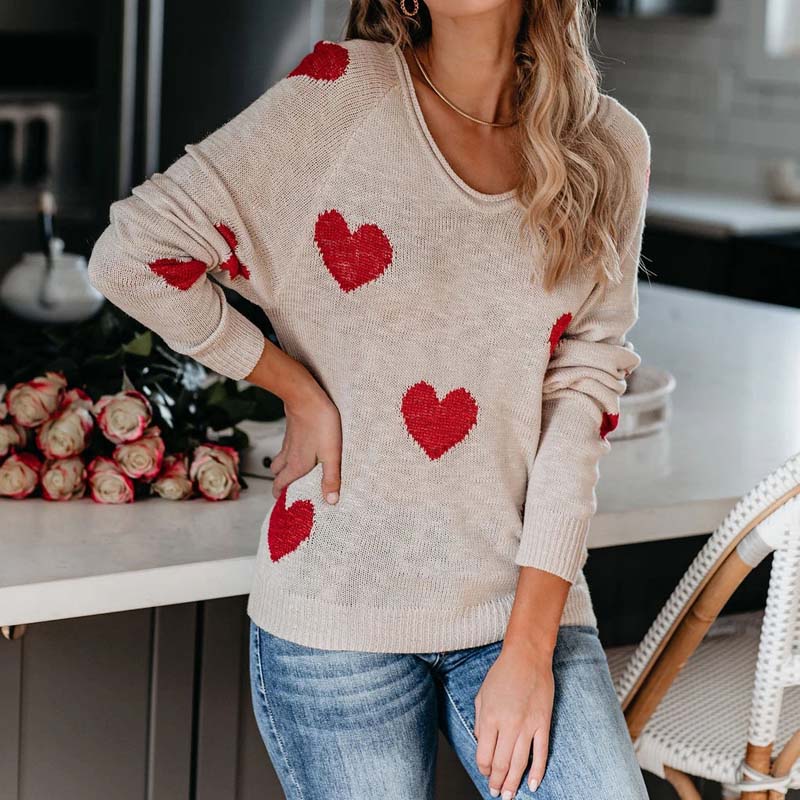 Knitted Sweater with Heart Pattern