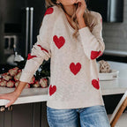 Knitted Sweater with Heart Pattern