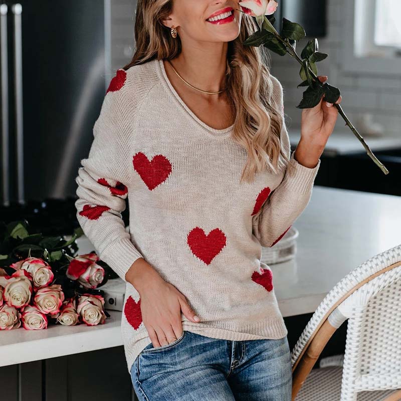 Knitted Sweater with Heart Pattern