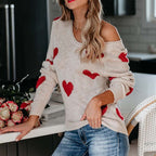 Knitted Sweater with Heart Pattern