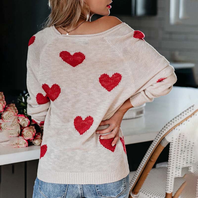 Knitted Sweater with Heart Pattern