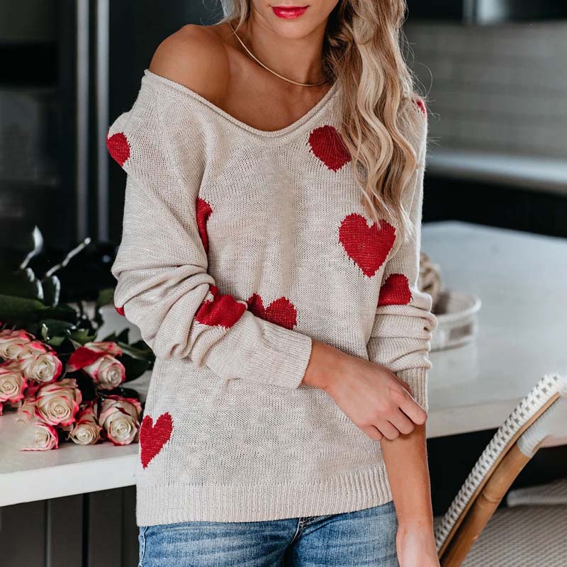 Knitted Sweater with Heart Pattern