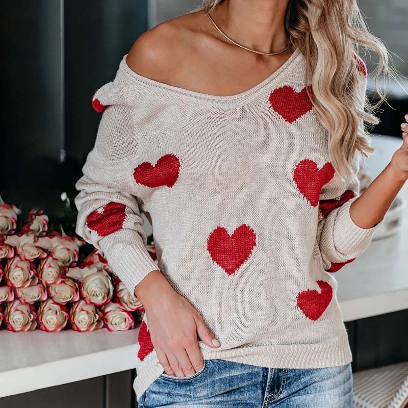 Knitted Sweater with Heart Pattern