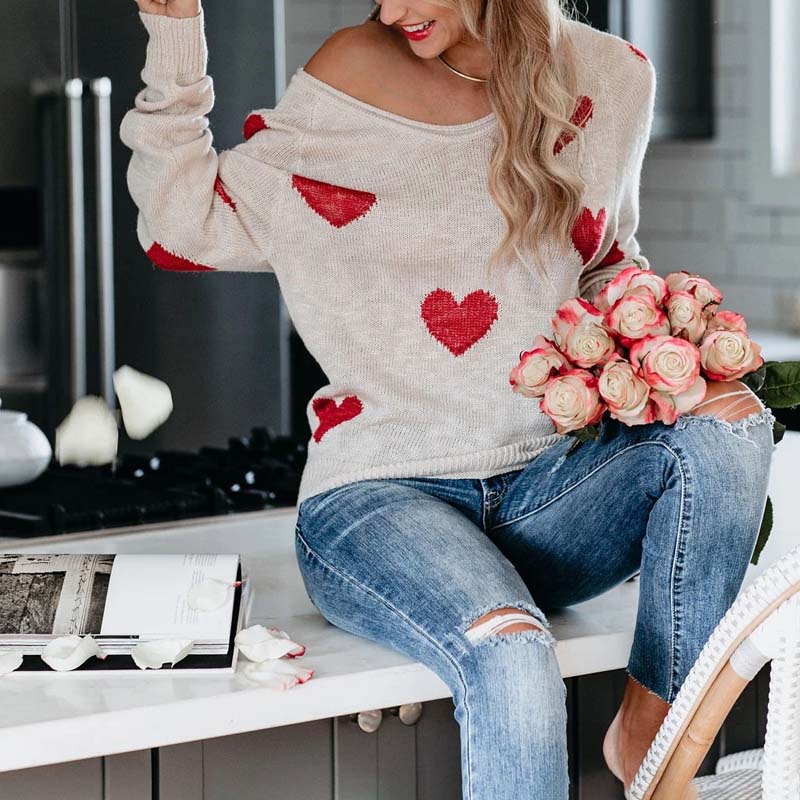 Knitted Sweater with Heart Pattern
